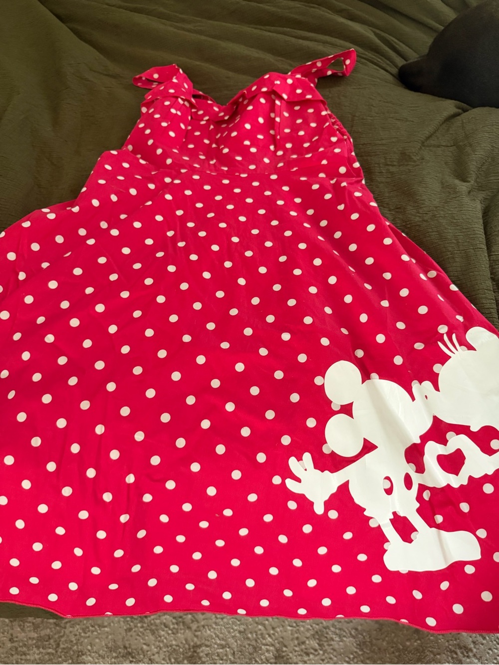 Source Unknown Pink Polka Dot Midi Dress with White Character Print